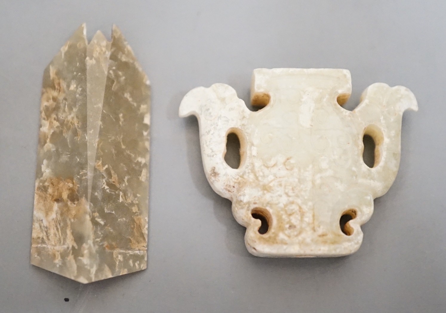 Two Chinese archaic jade carvings - a cicada and finial